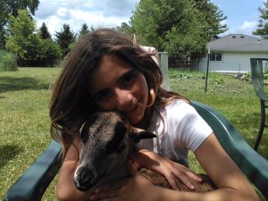 girl holding lamb