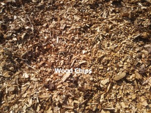 wood chips with label